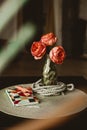 Three roses  and notebook Royalty Free Stock Photo