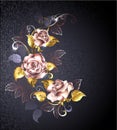 Three roses in pink gold