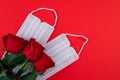 Three roses and two masks. Royalty Free Stock Photo