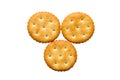 Three round biscuits isolated on a white background Royalty Free Stock Photo
