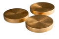 Three round brass discs isolated on white background Royalty Free Stock Photo