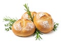 Three round bread rolls with a crusty golden-brown surface and a Royalty Free Stock Photo