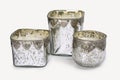 THREE ROUND CRACKLED GLASS CANDLEHOLDERS