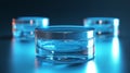 Three Round Glass Cosmetic Jars With Blue Liquid Under Neon Light Royalty Free Stock Photo