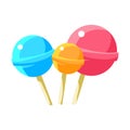 Three Round Lollyops Hard Candy On Stick, Fairy Tale Candy Land Fair Landscaping Element In Childish Colorful Design