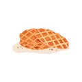 Three round-shaped crispy waffles with crumbs. Delicious snack. Flat vector element for cooking school promo or cafe