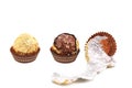 Three in row chocolate bonbons. Royalty Free Stock Photo
