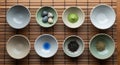Three rows of ceramic bowls are Royalty Free Stock Photo