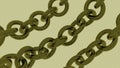 Three rows of metal gold chains moving isolated on a beige background. Design. Moving 3 d chains, seamless loop. Royalty Free Stock Photo