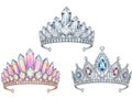 Three royal tiaras isolated on white background Royalty Free Stock Photo