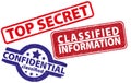 Three rubber stamps top secret, confidential, classified information