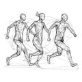 Three Runners in Continuous Line Drawing Style for Sports Posters and Web Design.