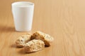 Three rusks with a mug of coffee Royalty Free Stock Photo