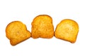Three rusks of white bread on a white background Royalty Free Stock Photo