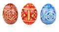 Three russian tradition easter eggs abreast over w Royalty Free Stock Photo