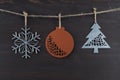 Three Rustic Metal Christmas Ornaments Royalty Free Stock Photo