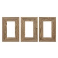 Three rustic wooden picture frames arranged horizontally isolated on white background Royalty Free Stock Photo
