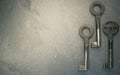 three rusty old metal keys