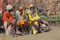 Three sadhu pilgrims at the Maha Kumbh Mela Hindu religious festival