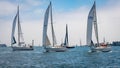 Sailboats Race in a frendily Regatta in San Diego Bay off the coast of Southern California