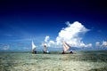 Three sailing boat on a tropical lagoon