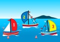 Three sailing boats race on the water Royalty Free Stock Photo