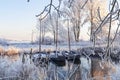 Three sailing boats in a winter landscape Royalty Free Stock Photo