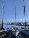 Three sailing ships in Mylor Yacht Harbour, Near Falmouth, Cornwall, UK