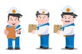 Three sailors with boxes cartoon funny characters Royalty Free Stock Photo