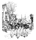 Three Sailors Singing & Walking Down Street, vintage illustration Royalty Free Stock Photo