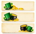 Three Saint Patricks Day banners with lover leaves