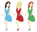 Three same girls in different dresses vector