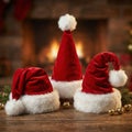 A set of realistic Santa hats with different poses (slumped, upright, curved) Royalty Free Stock Photo