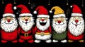 three santas wearing christmas hats, one with an nose Royalty Free Stock Photo