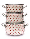 Three Saucepans with Red Dots isolated on white Royalty Free Stock Photo