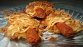 Three sausage rolls egg noodles looks very delicious