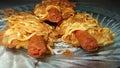 Three sausage rolls egg noodles looks very delicious