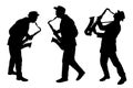 Abstract music vector illustration with a silhouette of a saxophone players in action for jazz and other music Royalty Free Stock Photo