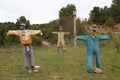 Three scarecrows with open arms Royalty Free Stock Photo