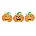 Three Scary and funny pumpkin ghost faces for Halloween. set of angry and funny faces for pumpkin carving for Halloween