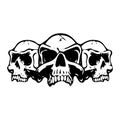 Three scary skulls, silhouette on white background,