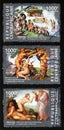 Three scenes of Sistine Chapel by Michelangelo on postage stamp Royalty Free Stock Photo