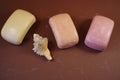 Three scented soap bars from Provence and a shell Royalty Free Stock Photo