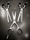 Three scissors for cutting hair Royalty Free Stock Photo