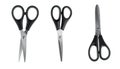 Three scissors from different angles on transparent background Royalty Free Stock Photo