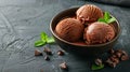 Three Scoops of Chocolate Ice Cream in a Bowl Royalty Free Stock Photo