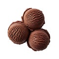 Three scoops of chocolate ice cream isolated on white background Royalty Free Stock Photo
