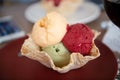 Three Scoops of Ice Cream in Cornet Bowl Royalty Free Stock Photo