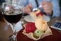 Three Scoops of Ice Cream in Cornet Bowl Royalty Free Stock Photo