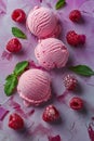 Three Scoops of Ice Cream With Raspberries and Mint Leaves Royalty Free Stock Photo